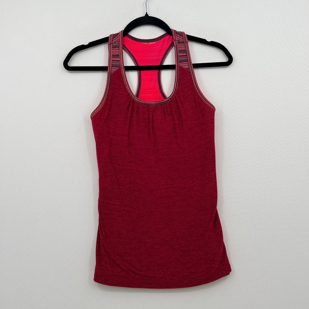 Athleta Chi Tank Women XS Red Space Dye Striped Racerback Active Gorpcore
